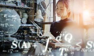 Science technology concept. Studying asian girl. Education. EdTech.